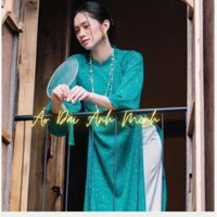 Áo dài gấm suông màu xanh - Áo Dài Anh Minh
