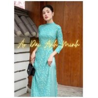 Áo dài gấm thanh liễu trẻ trung sang trọng màu xanh ngọc - Áo Dài Anh Minh