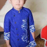 Áo dài gấm thanh long cho bé trai Tết