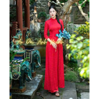 Áo dài gấm trơn màu đỏ - Áo Dài Anh Minh