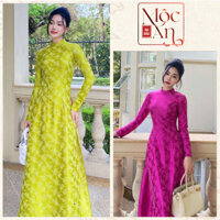 Áo dài Gấm Vân Hoa Yên Viên , Áo Dài Dáng Truyền Thống tà A to - Áo Dài Mộc An Chính Hãng