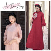 Áo Dài Gấm Viền tay Đính Lông Vũ vải gấm cao cấp  dáng xuông - Áo Dài Bông