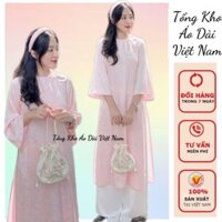 Áo dài gấm xuông màu hồng nhẹ nhàng, size từ S-3XL - Tổng Kho Áo Dài Việt Nam