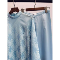 Áo dài gấm xuông mộc cầm cổ truyền thống - đi lễ chùa