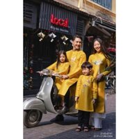 Áo dài gia đình Tết màu vàng chất liệu Tapta cao cấp thêu sắc nét, đính kết tỉ mỉ - Áo Dài Mộc Miên - B07