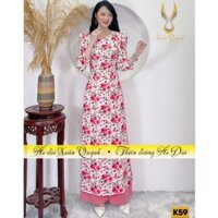 Áo Dài Hoa Hồng Trẻ Trung Duyên Dáng, Lụa Habutai Mềm Mại K59 - Áo Dài Xuân Quỳnh