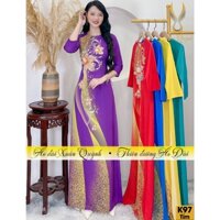Áo Dài Hoa Kim Cương Phối Dải Sao Sang Trọng, Lụa Habutai K97 Tím - Áo Dài Xuân Quỳnh