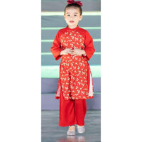 Áo dài hoa mai đào   tặng kèm bờm cùng màu áo🌹🌹🌹