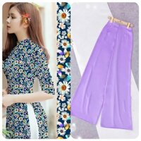 Áo dài hoa nhí cúc xanh mã 12 mẫu mới cổ cao