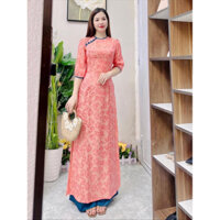 Áo dài hoa nhí mix cúc bọc kèm quần