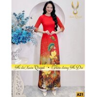 Áo Dài Hoa Sen Chấm Bi, Thanh Lịch Duyên Dáng Lụa Habutai A21 - Áo Dài Xuân Quỳnh