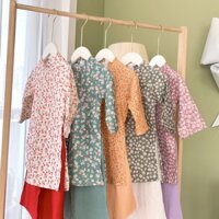 Áo dài hoa Tết kèm cài ngọc cho bé gái từ 8-25kg (1-6 tuổi)