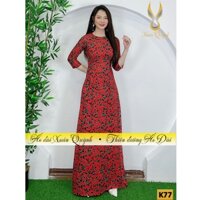 Áo Dài Hoạ Tiết Hoa Nhí Đỏ Duyên Dáng, Thanh Lịch Lụa Habutai Mềm Mại K77 - Áo Dài Xuân Quỳnh