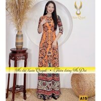 Áo Dài Hoạ Tiết Thổ Cẩm Cam Tôn Dáng, Thanh Lịch Lụa Habutai A15 - Áo Dài Xuân Quỳnh