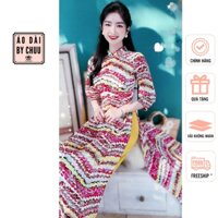Áo dài hoa truyền thống tay bảng không kèm quần CHUU AD8087