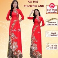 Áo dài in 3D hoa tiết hoa leo màu đỏ dành cho các Cô, áo dài trung niên- Áo Dài Phương Anh Nữ Women