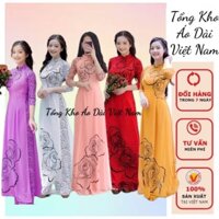 Áo dài in 3D hoạ tiết hoa hồng, vải lụa mềm mịn, hoạ tiết in sắc nét  - Tổng Kho Áo Dài Việt