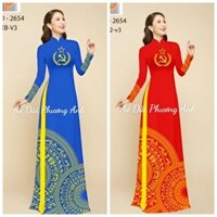 Áo dài in 3D hoạ tiết trống đồng huy hiệu mới nhất, vải mịn mát, có co dãn-  Áo Dài Phương Anh