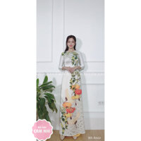 Áo dài in 3d lụa bảo anh đẹp, Áo dài lụa Ngọc Trai in 3d hoạ tiết đèn lồng cực xinh - Mã BA22