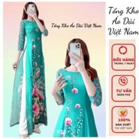 Áo dài in 3D màu xanh dịu dàng, hoạ tiết nổi bật, size từ S-3XL - Tổng Kho Áo Dài Việt Nam