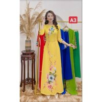 áo dài in 8D hoa trà my đủ size S/m/L/xl/2xl/3xl/4xl/5xl