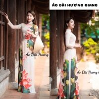 Áo dài in hoạ tiết hoa sen, áo dài đồng phục, biểu diễn,size từ S-3XL - Áo Dài Hương Giang