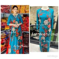Áo dài in hoạ tiết hoa tủng niên sang trọng- Áo Dài Phương Anh -M95 -vải lụa mềm mịn hoạ tiết in3D