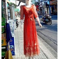 Áo dài kim sa bà sui sang trọng cao cấp, Dạ hội áo dài kim sa sang trọng cho bà sui thiết kế đính đá kết hoa cao cấp