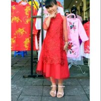 Áo dài kim sa bé gái( tròn ngực đỏ_ La la Bao An)