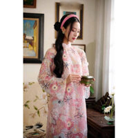 Áo dài kim sa Hoa Xuân thêu full áo màu hồng ngọt ngào