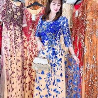 Áo dài kim sa Xanh biển lá rơi
