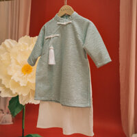 Áo dài Kỳ ân  be trai | Gấm vân xanh pastel (kèm quần) | Nanci room