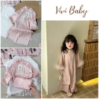 Áo dài LẠC HÀ gấm hoa mềm màu hồng  xinh cho bé 9-25kg Vivi Baby