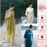 Áo dài Lan Chi cách tân dáng suông thêu cao cấp 3 màu xanh navy, xanh cốm, be