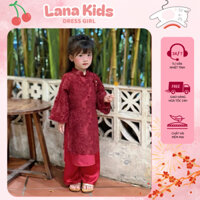 Áo Dài Lông Vũ Phối Nơ Cách Điệu Cúc Ngọc Trai Kèm Quần Cho Bé Gái Mặc Tết - Lana Kids AD008