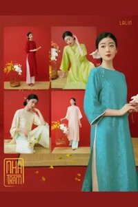 Áo dài lụa cách tân LALIN thiết kế cổ tròn họa tiết thêu hoa mai Nhã Trâm