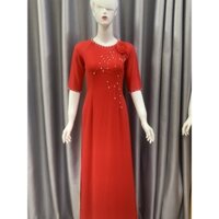 ÁO DÀI LỤA CHIFFON 4 TÀ CỔ TRÒN ĐÍNH HOA TRUYỀN THỐNG - ÁO DÀI MẶC TẾT LỄ CƯỚI ĐẸP