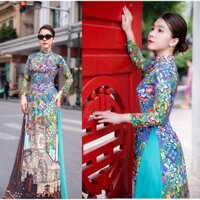 Áo dại lụa cô ba sài gòn họa tiết tây âu che khuyết điểm eo cực tốt đẹp duyên dáng