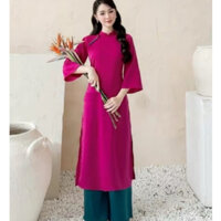 Áo dài lụa dáng suông cách tân màu hồng tím cúc xinh trẻ trung duyên dáng