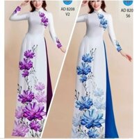 Áo dài lụa duyên dáng hoạ tiết hoa sen nổi bật 2 màu xanh tím