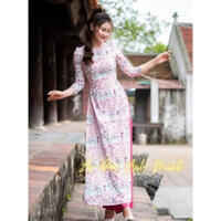 Áo dài lụa in 3D hoa nhí - Áo Dài Anh Minh