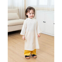 Áo Dài Lụa Kem Bé Gái CARROT, Chất Liệu Lụa Gấm