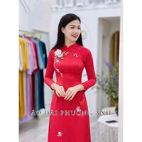 Áo dài lụa kết hoa truyền thống màu đỏ - Áo Dài Phương Anh Nữ