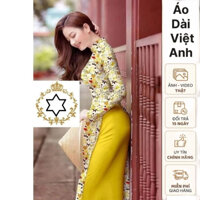 Áo dài lụa màu vàng in hoa nhí -Áo Dài Việt Anh