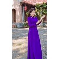 Áo dài lụa Mỹ màu tím cổ ba phân - Áo dài Phương Thảo