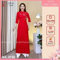 Áo dài lụa mỹ nền đỏ đính hoa voan đỏ AT50 truyền thống may sẵn dự tiệc hội họp đám cưới Ảnh thật tự chụp Sẵn hàng