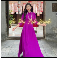 Áo dài lụa Mỹ trơn màu tím-Áo Dài Anh Minh