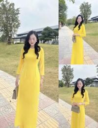 Áo dài lụa mỹ trơn màu vàng nổi bật tôn da tôn dáng