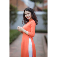 Áo dài lụa trơn màu cam nhà MinhAnhFashion AD100