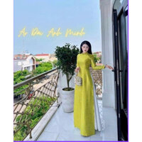 Áo dài lụa vân gỗ màu cốm - Áo Dài Anh Minh